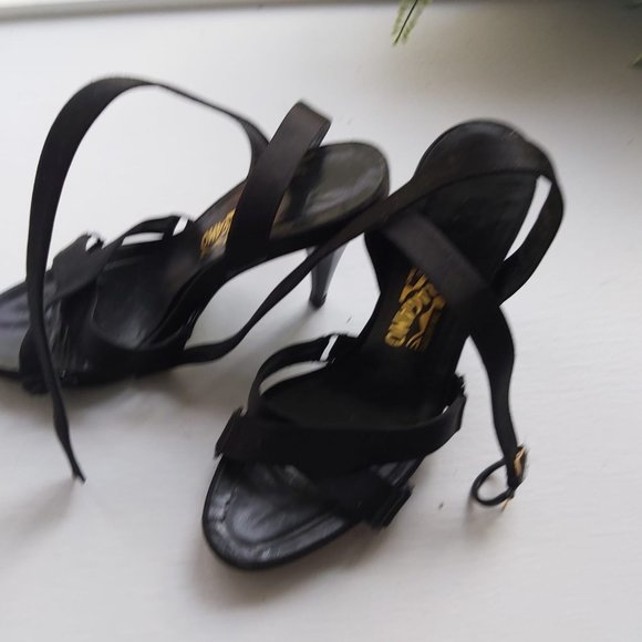 FERAGAMO BLACK SHOES HEELS CROSS STRAP WOMEN  8.5 M - Picture 2 of 3